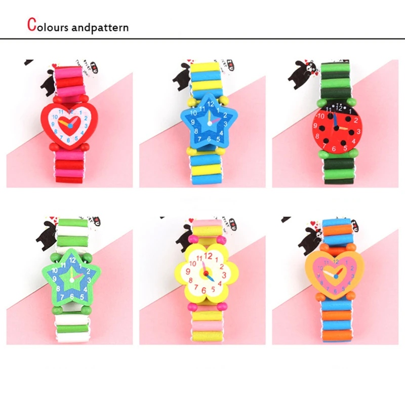 1pcs Cartoon Wooden Wristwatches Crafts Bracelet Watches for Kids Birthday Toys Learning Education Back To School Party Favors