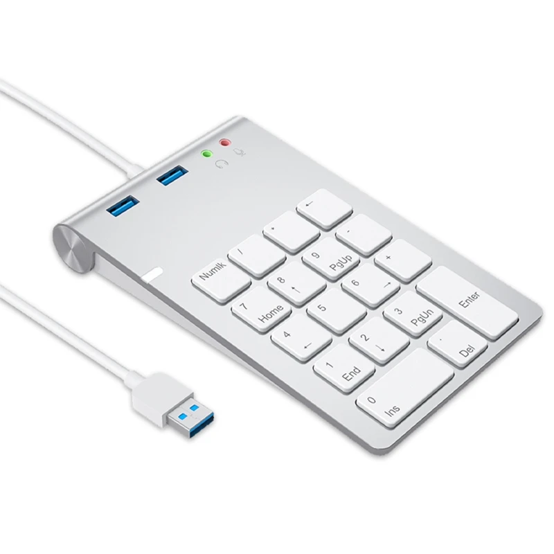 

USB Numeric Keypad 18 Keys With USB 3.0 Port Hubs And Audio Adapter For Mini Digital Keyboard Ultra Slim Number Pad PC