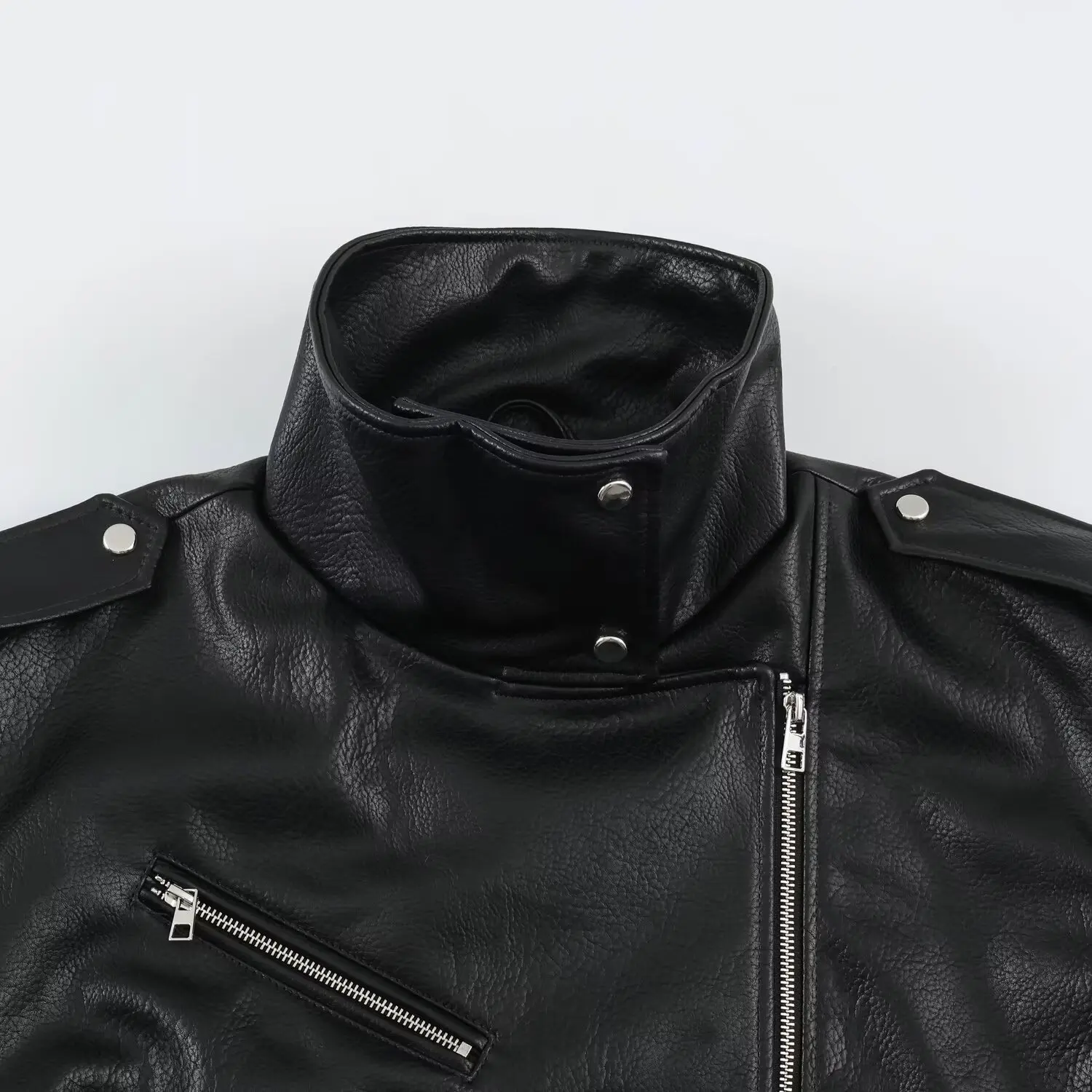 KASLEAD New Women's Fashion High-End Leather Motorcycle Jacket Coat Short Sleeve Zipper Closure Polyester Fiber 100%