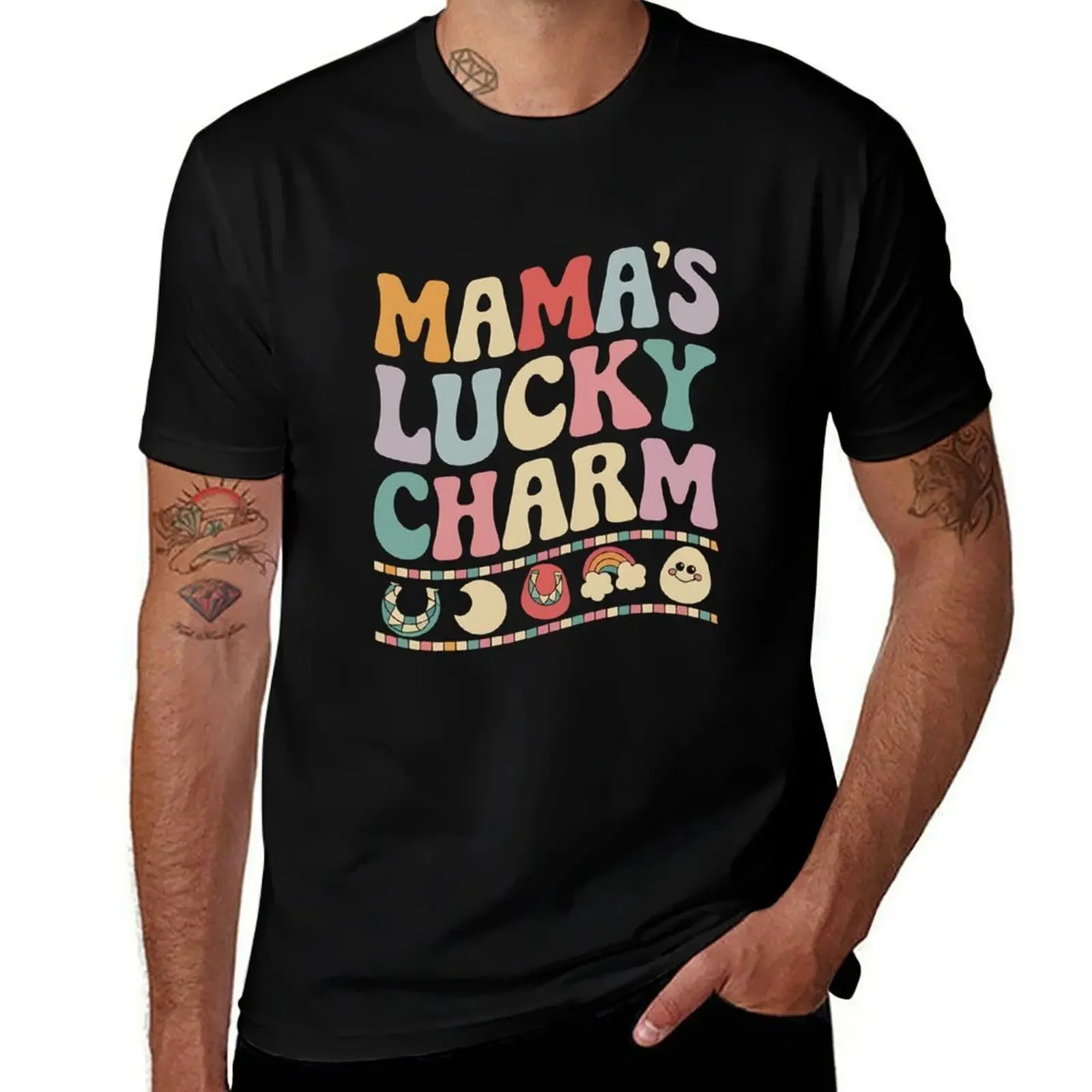 

Mama's Lucky Charm Saint Patrick's Day Groovy Boy Girl T-Shirt oversized graphic tee shirts graphic workout shirts for men