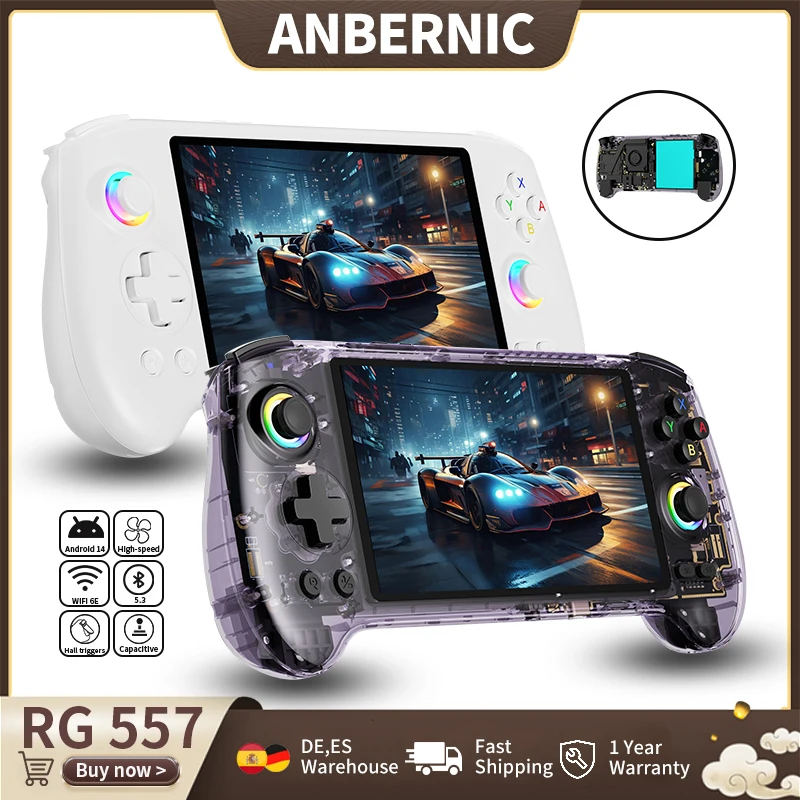ANBERNIC RG557 rétro Console de jeu portable dimension 8300 5.48 "AMOLED Android lecteur de jeux vidéo prise en charge AI Assistant FOTA WIFI