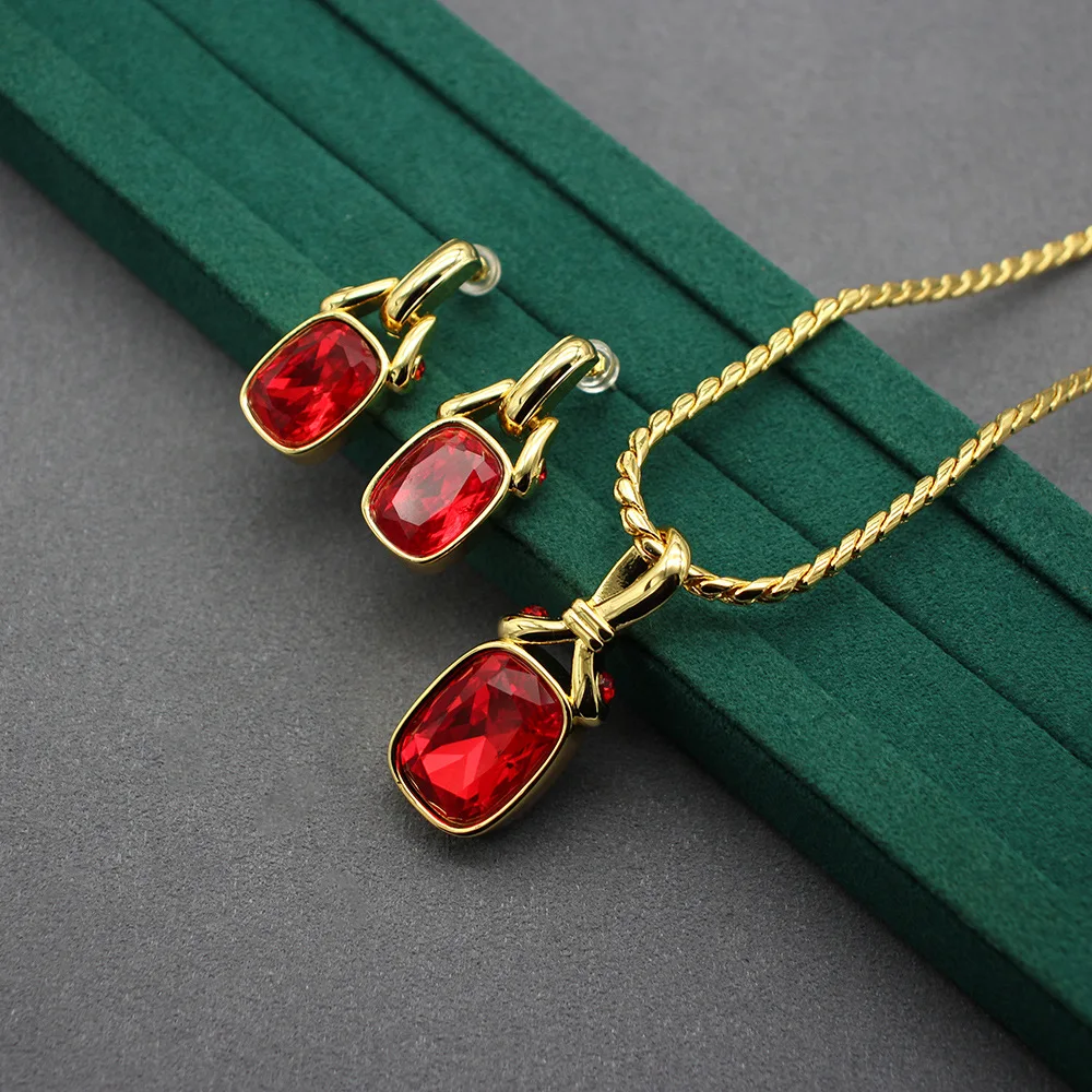 

Used Red Rhinestone New Year Gift Set: Earrings and Necklace