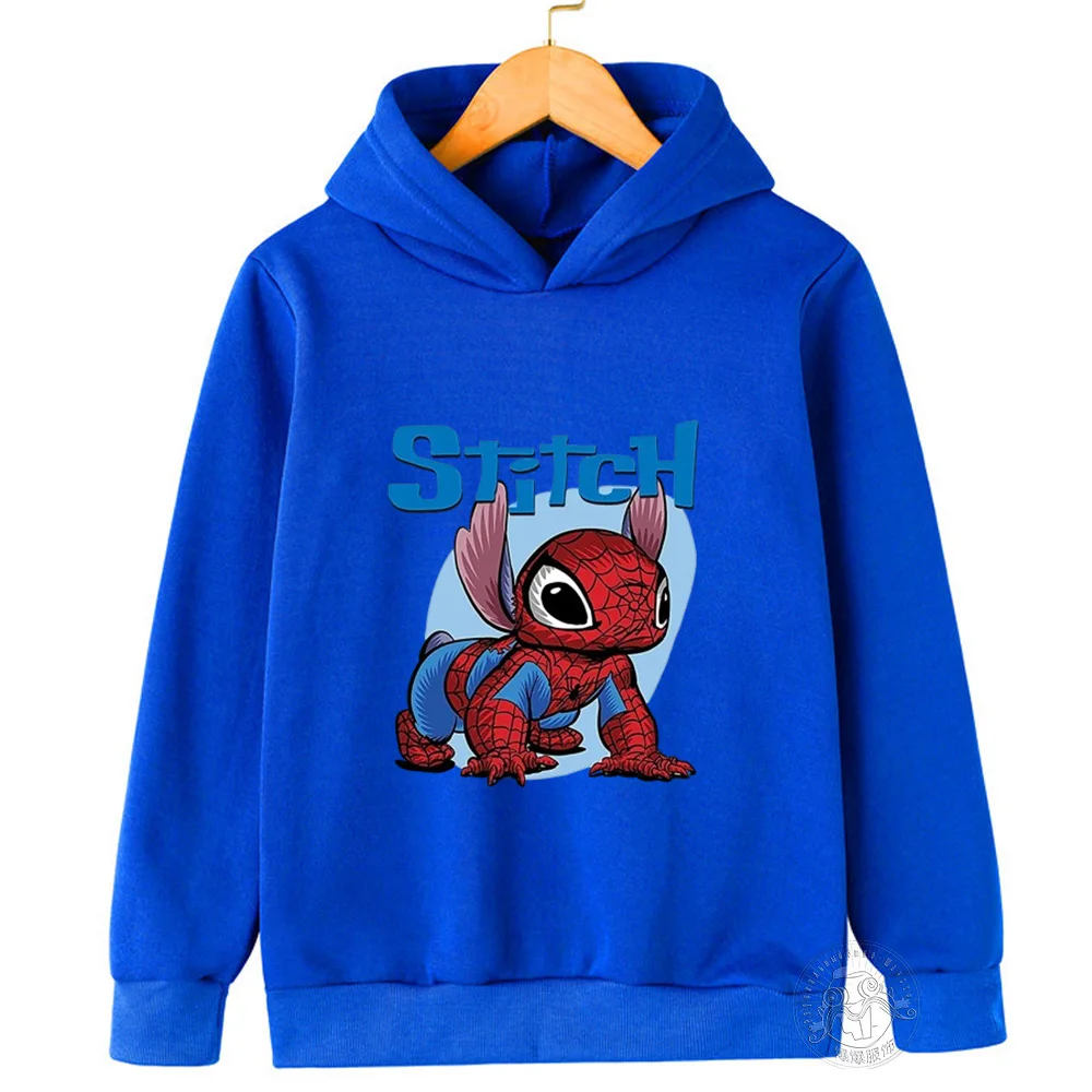 Disney Stitch Spider-Man children\'s street fashion sweatshirt boys and girls tops children\'s sports pullover outdoor sports hood