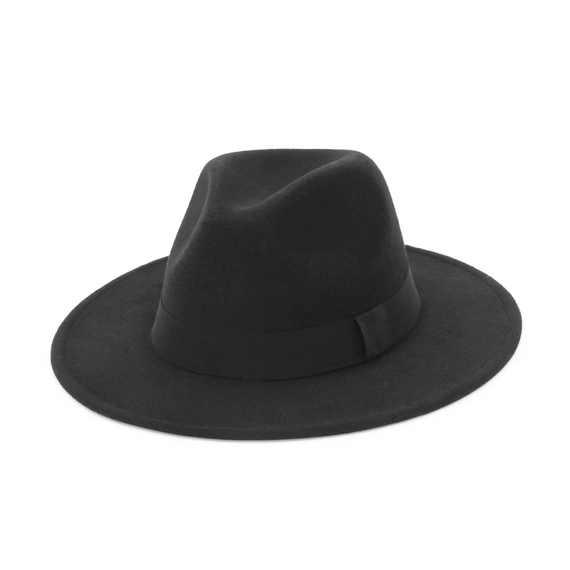 GEMVIE Autumn Winter Fedoras Hats for Women Men Wide Brim Church Derby Flat Top Hat