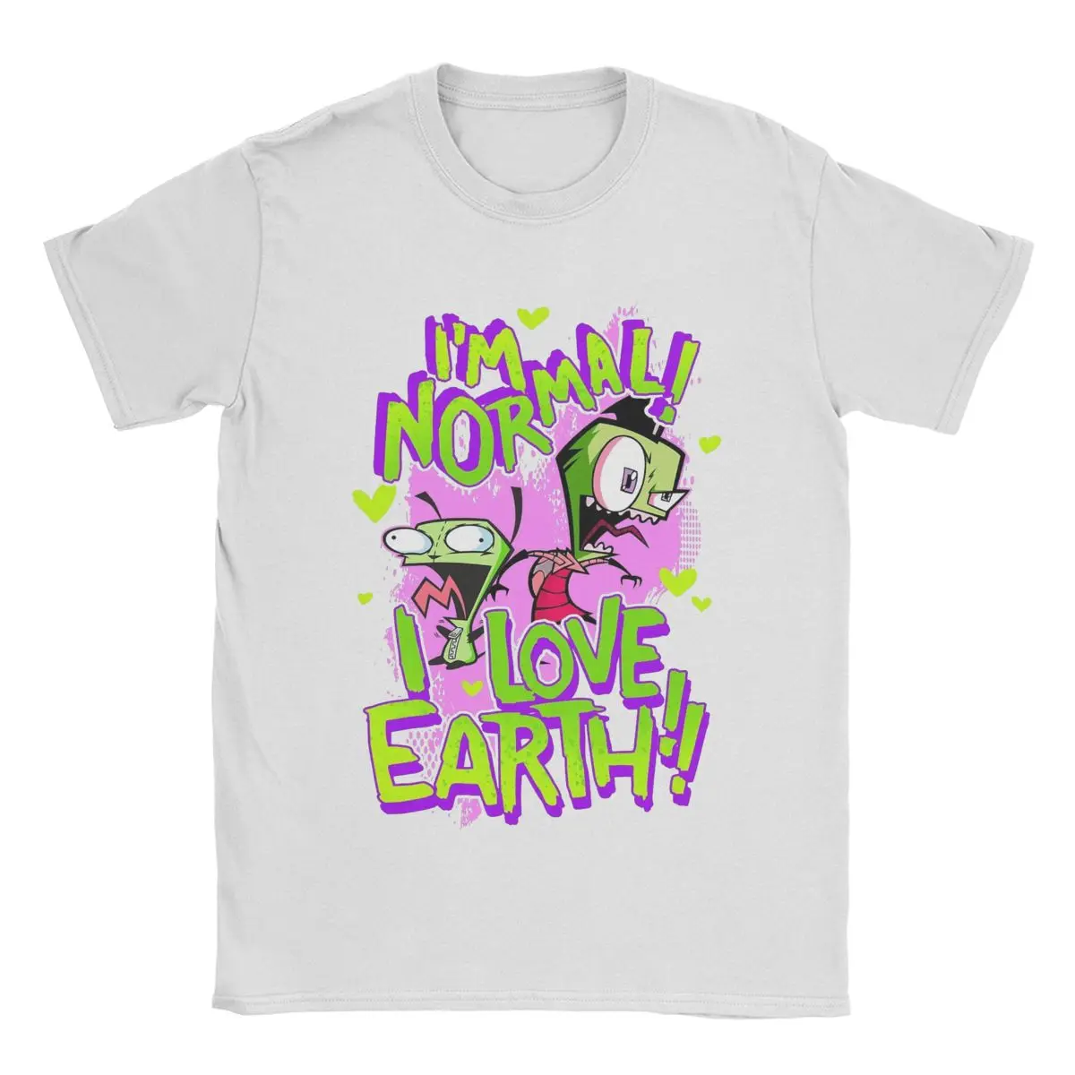 Invader Zim & GIR I\'m Normal I Love Earth T Shirt 100% Cotton Tops Vintage Short Sleeve Round Collar Tees Summer T-Shirts