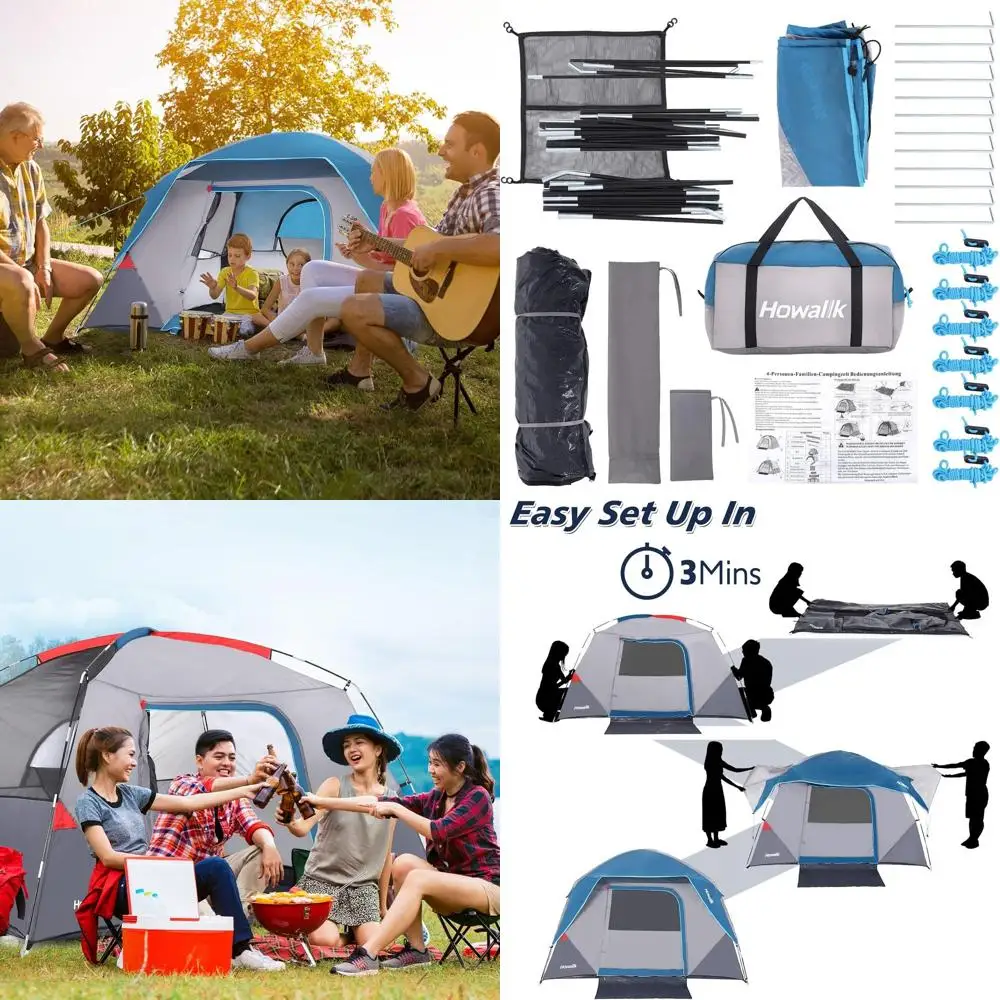 

Light Blue 4-6 Person Easy Setup Hiking Tent for Outdoor Travel and Backpacking