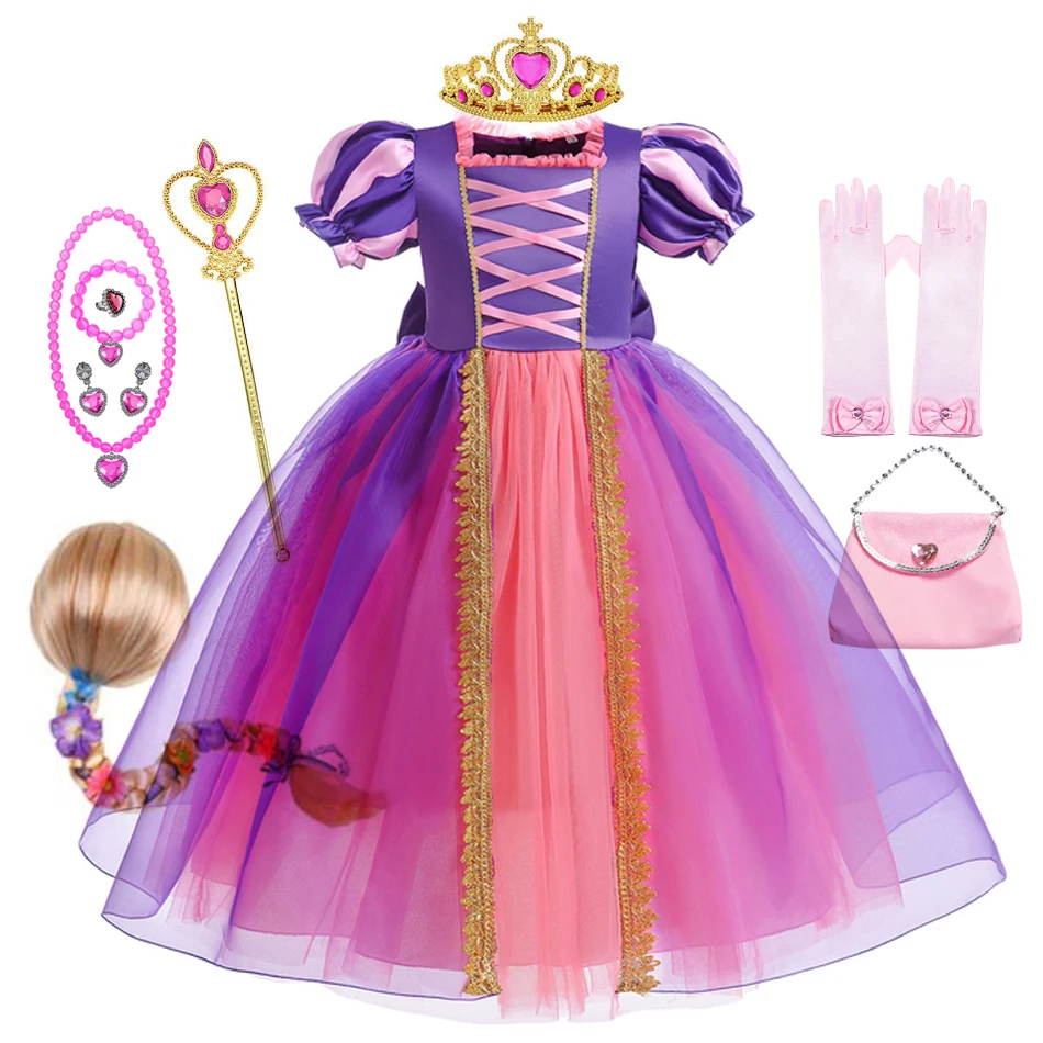 

Girl Rapunzel Dress Kids Tangled Disguise Carnival Girl Princess Costume Birthday Party Gown Outfit Children Clothes