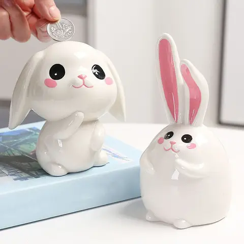 Rabbit Saving Jar Premium Ceramic Piggy Bank Decorative Cartoon Money Saving Bank Desktop Coin Holder for Kids