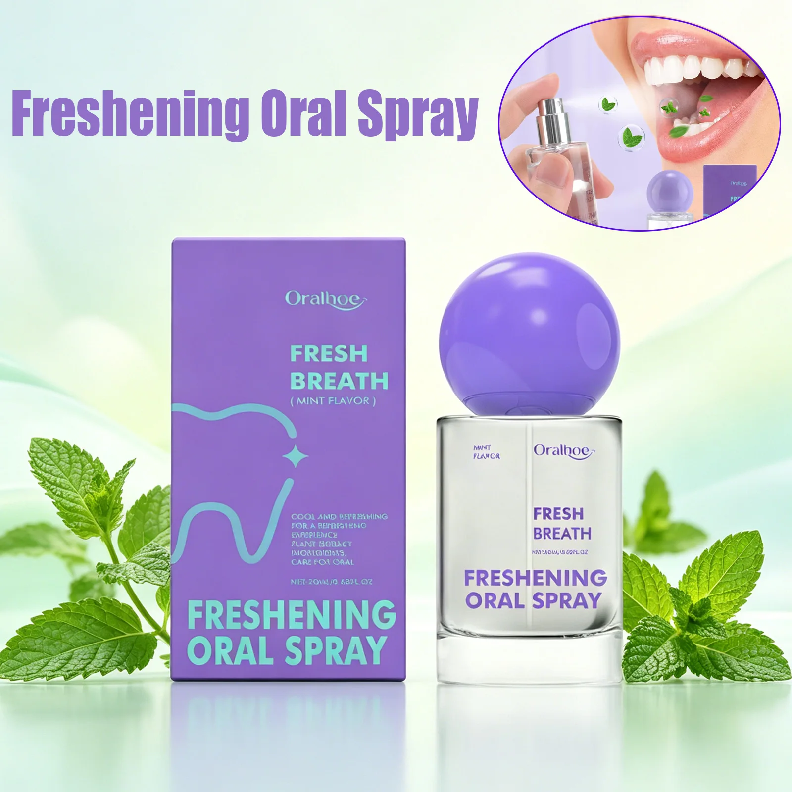 Freshening Mint Oral Spray Long-Lasting Breath Freshener Portable Mint Flavor for Adults Freshness Oral Care Sprayer Travel-Size
