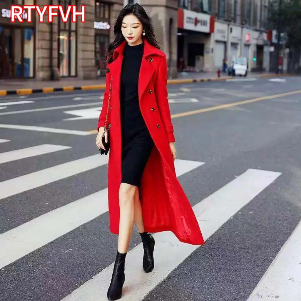 Frauen Temperament Woll jacke 2024 Winter weiblich neue verdickte Woll mantel schlanke Hepburn-Stil super lange Overknee-Jacke