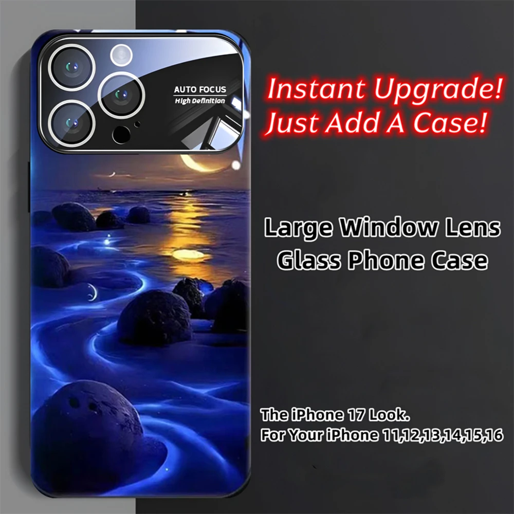 2026 الفاخرة الطباعة نافذة الكاميرا الضخمة الزجاج المقسى جراب هاتف الغطاء الخلفي آيفون الهواء 17 16 15 14 13 12 11 برو ماكس