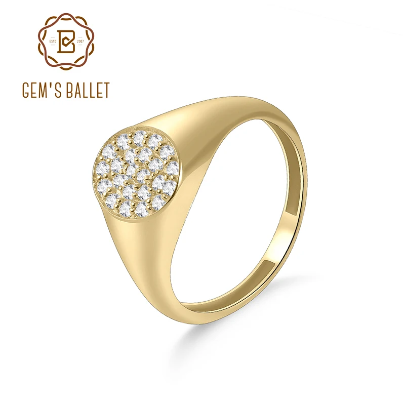 

GEM'S BALLET 925 Sterling Silver Round Moissanite Wedding Band Ring Dainty 14K Gold Signet Ring Gift For Her Anniversary Ring