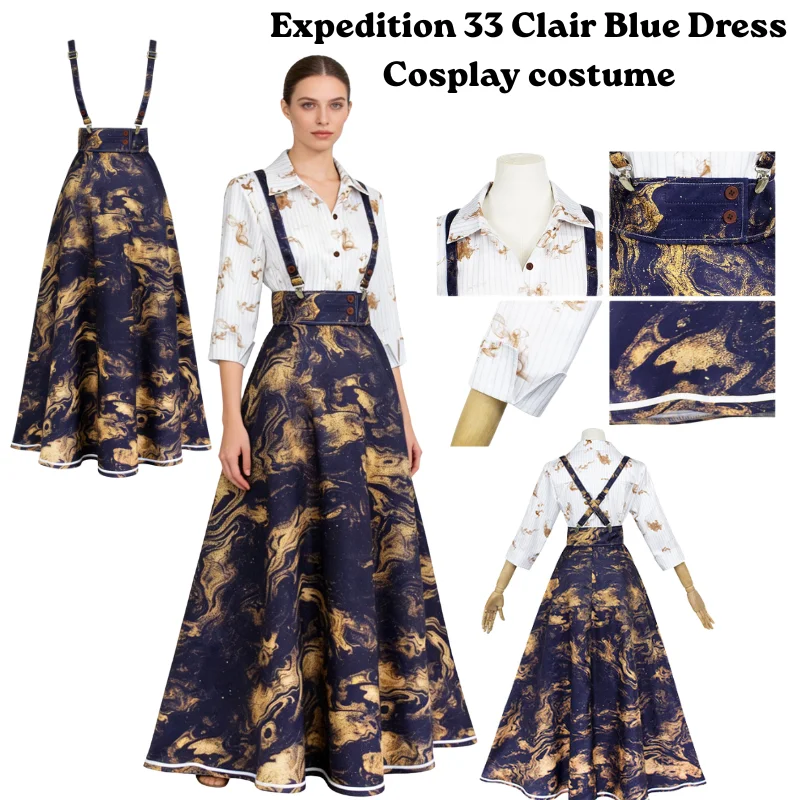

Anime Roleplay Expedition 33 Clair‌ Long Skirt Shirt Belt set Halloween party Cosplay Costume Dress Up