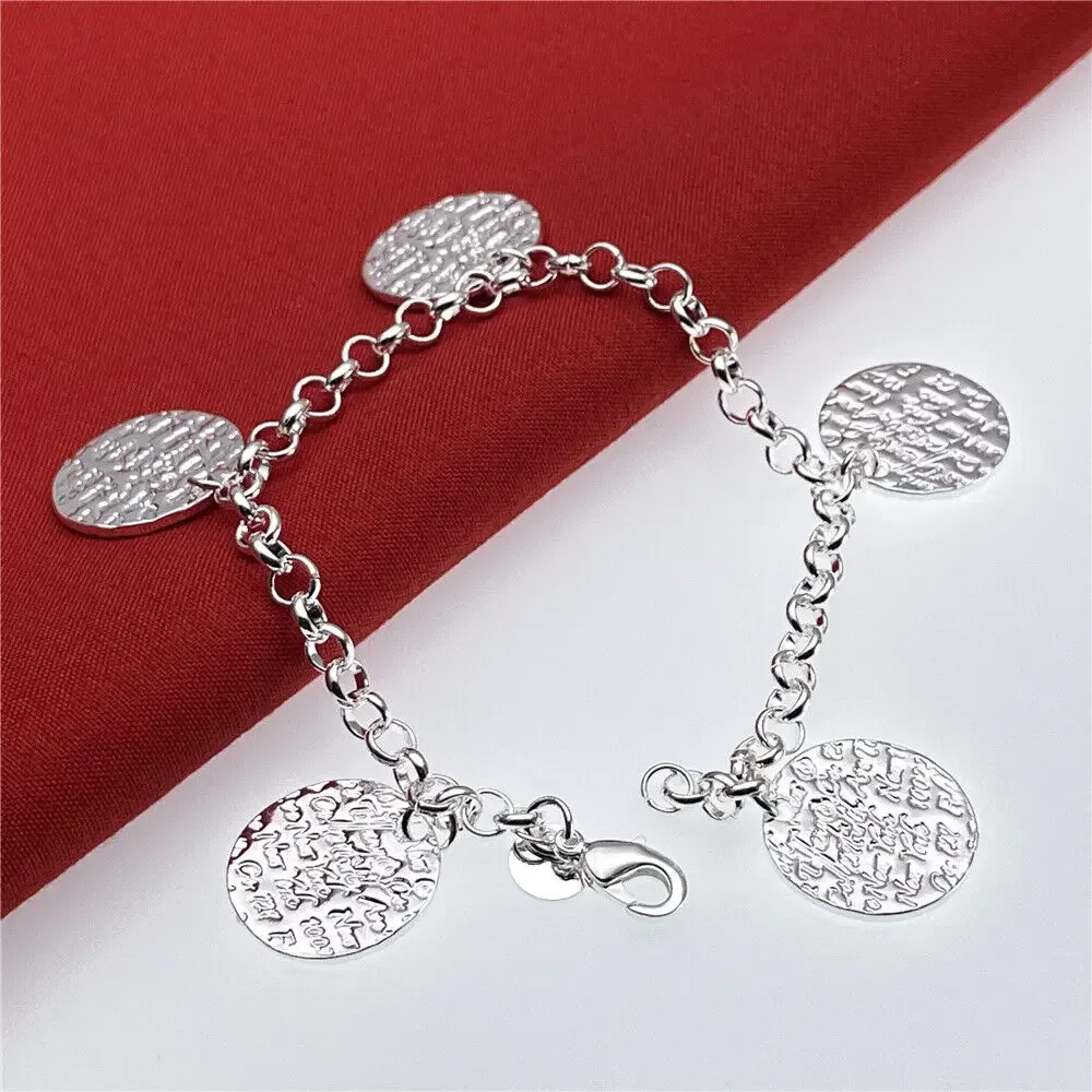 925 Sterling Silver Round Magic Pattern Pendant Bracelet Chain Jewelry