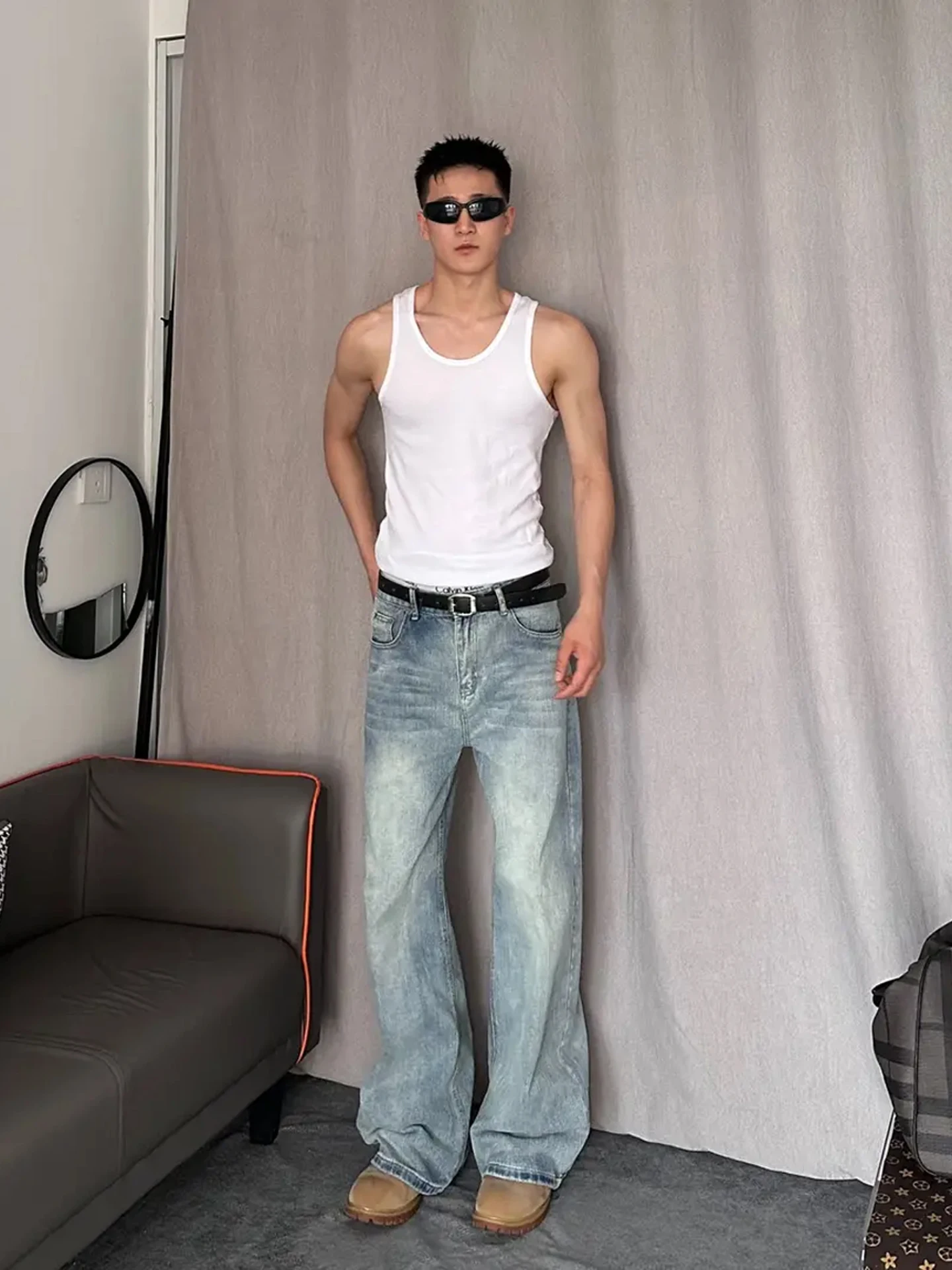 

Мужские джинсы Cleanfit Blue с изогнутыми штанинами, широкие, в американском стиле, прямые, рабочие, повседневные, со средней высотой талии