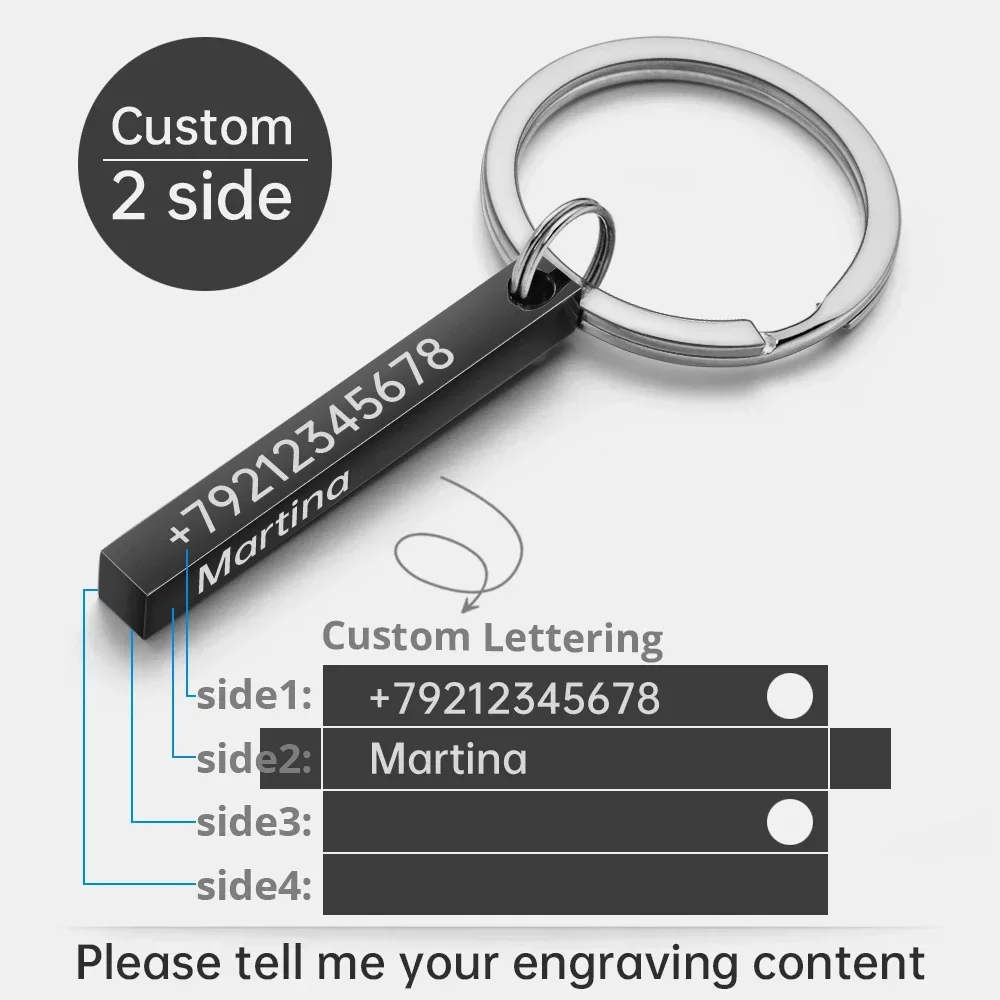 Personalisierter 3D-Bar-Schlüsselanhänger mit Gravur, Text, Name, Datum, individueller Schlüsselanhänger, Edelstahl-Schlüsselanhänger, Ringe, Halter, bestes Geschenk P039