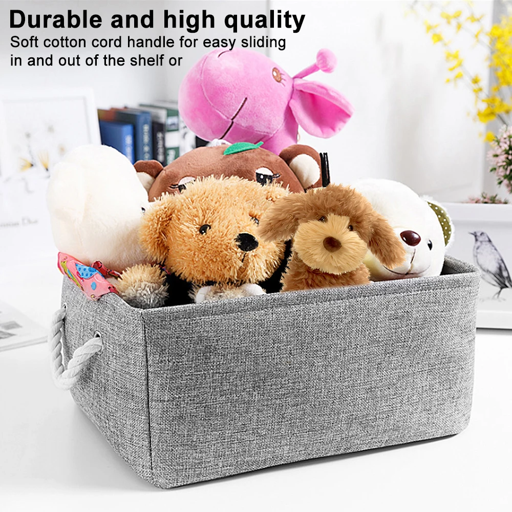 S/M/L Linen Storage Basket Foldable Sundries Storage Baskets Cosmetics Container Cotton Linen Storage Box Desktop Organizer