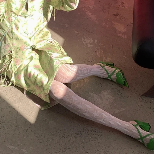 أبيض جديد ضيق مثير الملابس الداخلية للنساء جوارب شبكية مختلفة الماس مخطط ستار جوارب طويلة بلانكا روبا الداخلية #2