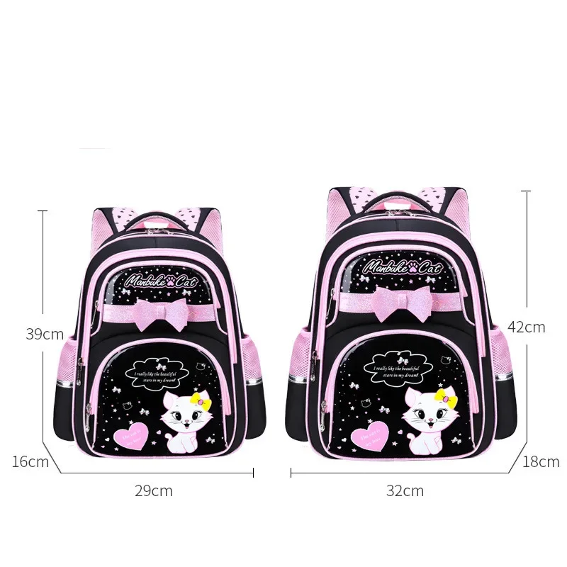 New Korean Primary PU leather School Bag 2020 Fashion Cute Girls With Cute Cat Orthopaedic  Waterproof Backpack