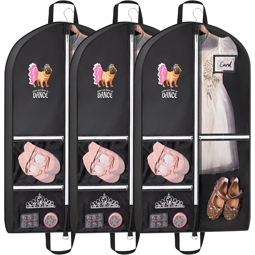 

Dance Costume Garment Bags - 3 Gusseted Bags with 5 Pockets and 40-Inch Size for Dancers