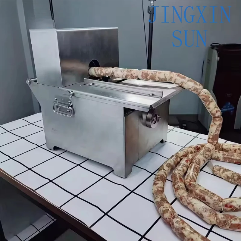 Manual desktop sausage bundling and connecting device, suitable for home butchers and farm shops