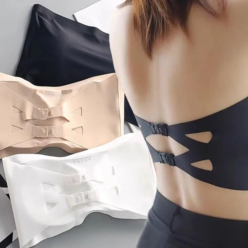 

Sexy Soft Bras Bustier Tops Summer Underwear Ice Silk Strapless Bra Girls Seamless Crop Tube Bralette for Women