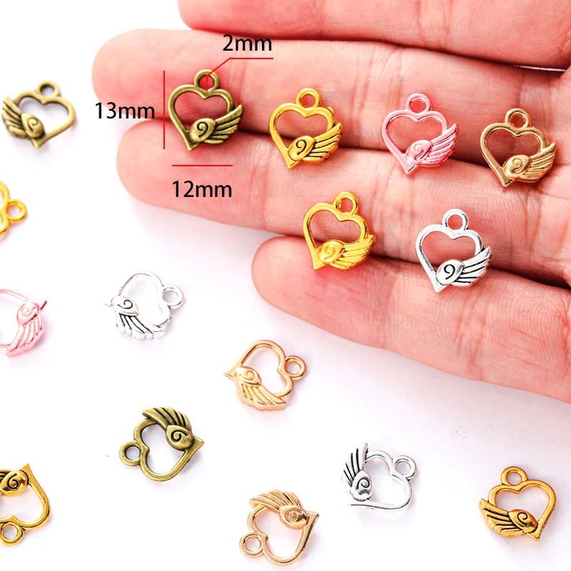 30pcs 6Color Hollow heart shaped Charm For Bracelet earring necklace Pendant DIY Jewelry Accessories Making 12*13mm A136