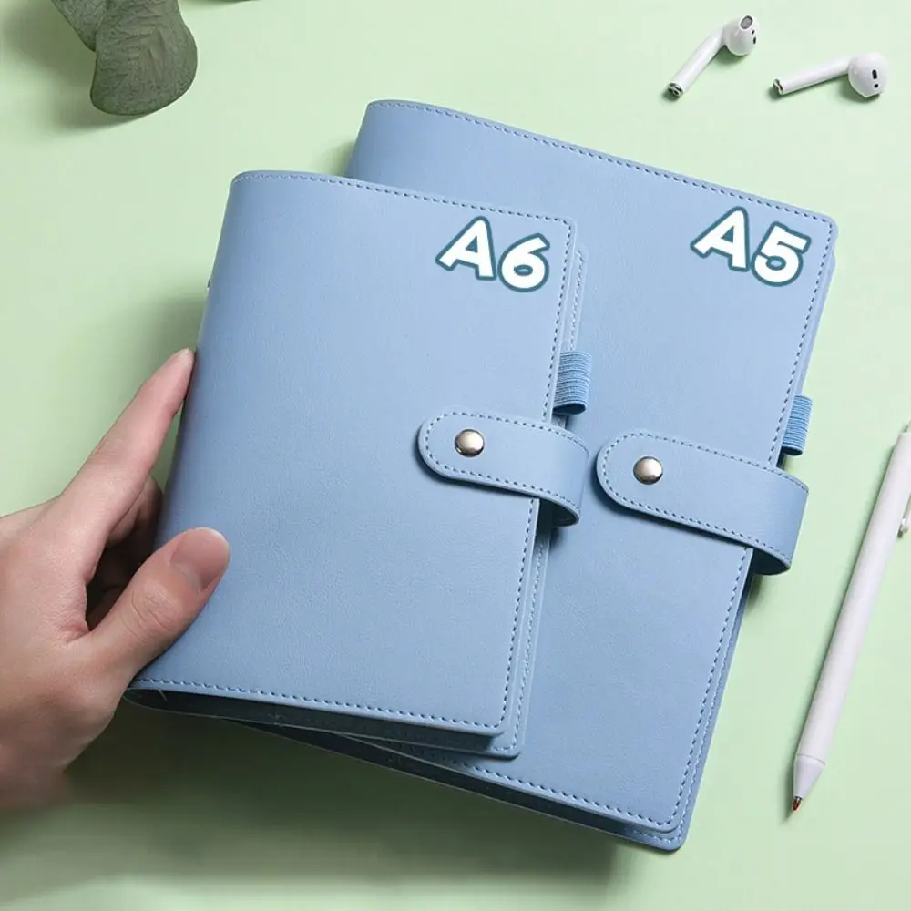 Carpeta de cuero PU A5/A6, cubierta para cuaderno, Color macarrón, cubierta para cuaderno de hojas sueltas recargable con ranuras para tarjetas, carpeta de 6 anillas