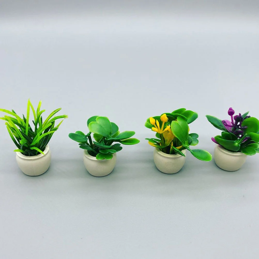 

4 Pcs Landscape Flower Pots Miniature Potted Plants Decor Car House Ornament Plastic