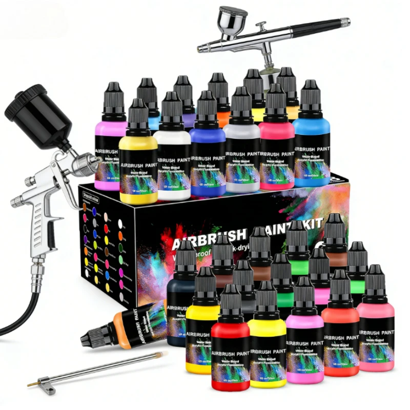 12/28 Farben Airbrush-Farbset 30ml Wasserbasierte Acrylfarbe für Modell, Leinwand, DIY, Lebendige Farben, Schnelltrocknend