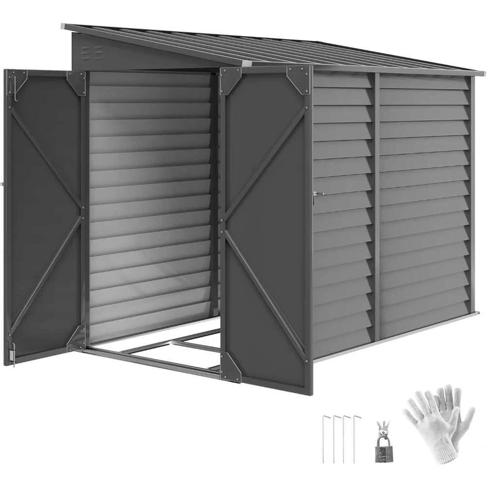 4.6' x 9' Steel Outdoor Storage Shed, Lean to Shed, Metal Tool House with Foundation Kit, Lockable Doors, Gloves and 2 Air Vents