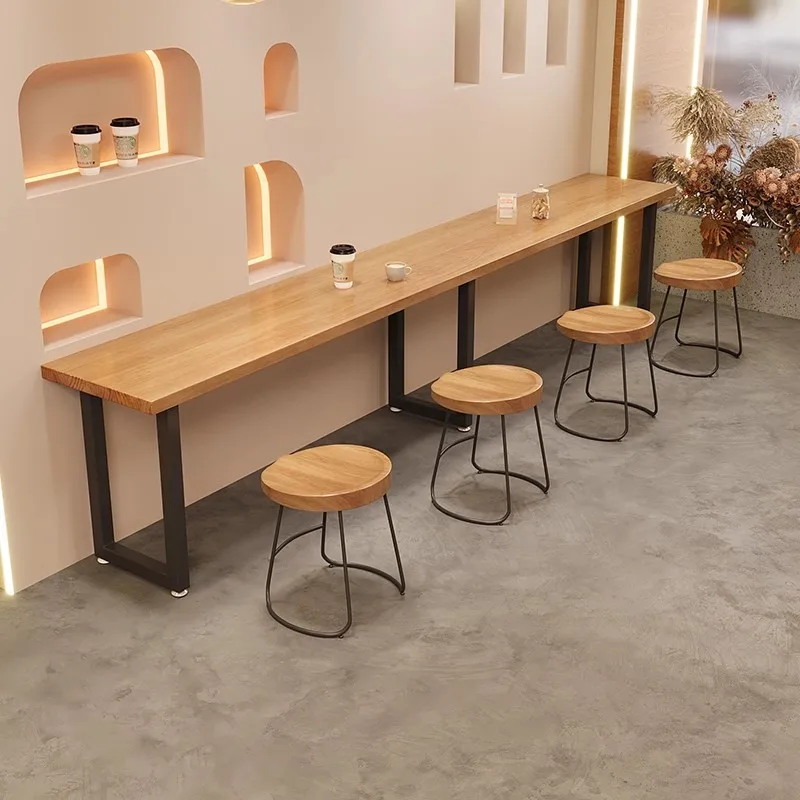 Solid wood long strip small narrow table by the wall 40 Hotel Breakfast Shop Noodle Restaurant  Chair Combination Cafe Dining