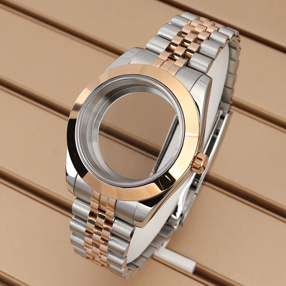 

Bevel Edge 36mm/39mm Silver Rose Gold Watch Case Sapphire Glass For NH34 NH35/36 Miyota8215 Movement Jubilee Strap Slide Buckle