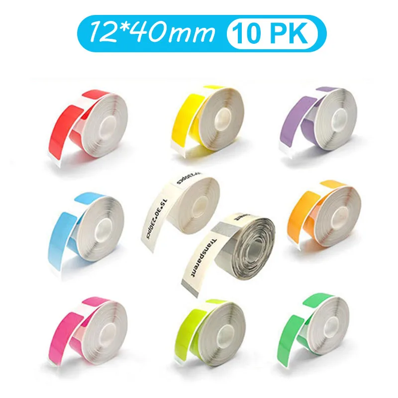 12*40mm Colored Transparent Thermal Stickers Roll Self-adhesive Label Tape Paper Name Tags Sort Notes Marklife P12 P15 D30