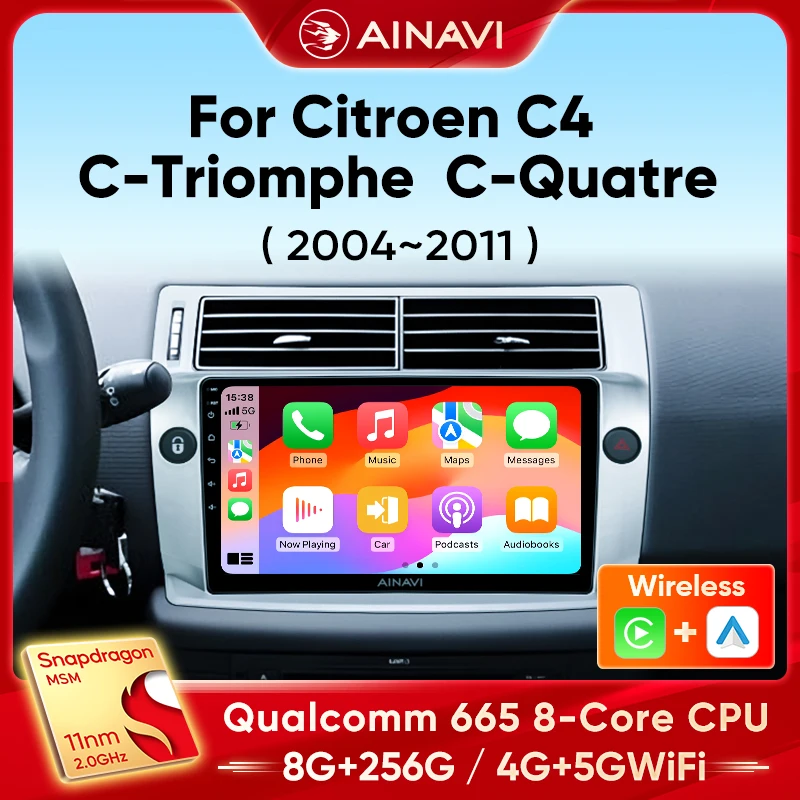 

Ainavi Car Radio For Citroen C4 C-Triomphe C-Quatre 2004 2005 2006 2007 2008 2009 Wireless Carplay Android Auto Multimedia 2 Din