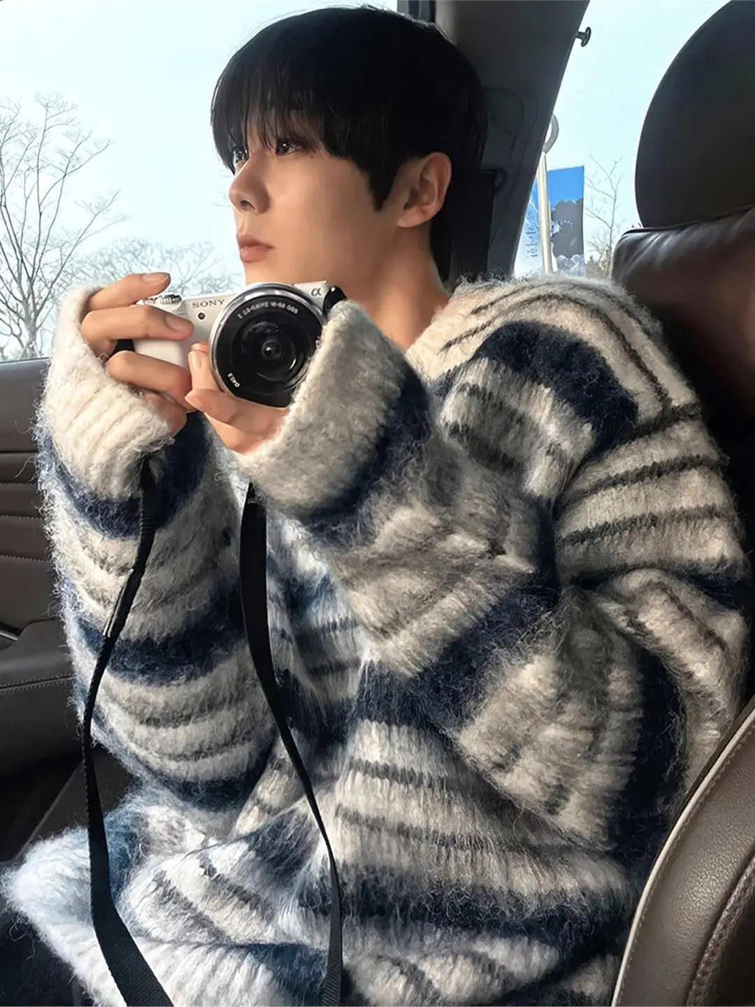 

Модный американский мужской свитер в полоску, осенне-зимний, свободный крой, в стиле кэжуал, вязаная рубашка для молодежи