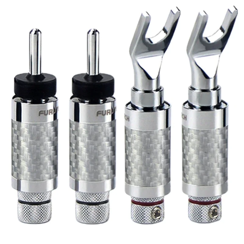 

4pcs Furutech White Carbon Fiber U Shaped Plug Y Plug HiFi Audio Amplifier Speaker Self-locking Banana Plug Connector