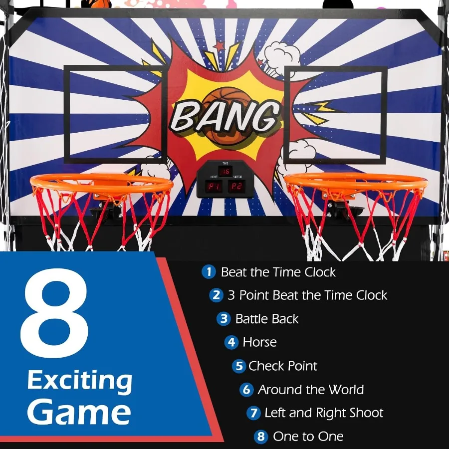 Foldable Dual Shot Basketball Arcade Game Electronic Basketball Hoop with LCD Scoreboard for Indoor and Outdoor Use Features 8