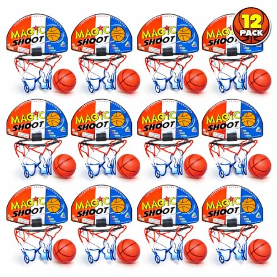 

Mini Basketball Game 12 Sets Each Set Includes 1 Mini Ball 1 Back Board Net and Mounting Tape Indoor Basketball Hoop for Basket