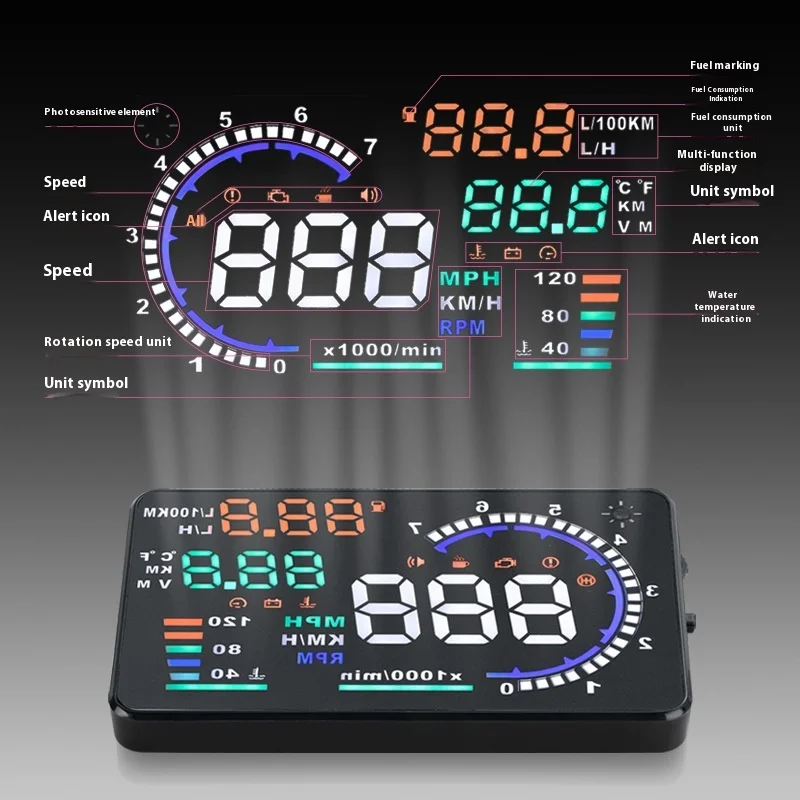 

A8 High-Definition Portable Car Display Universal HUD Head-Up Speed Projector OBD LED/LCD/TFT Digital Screen Clock