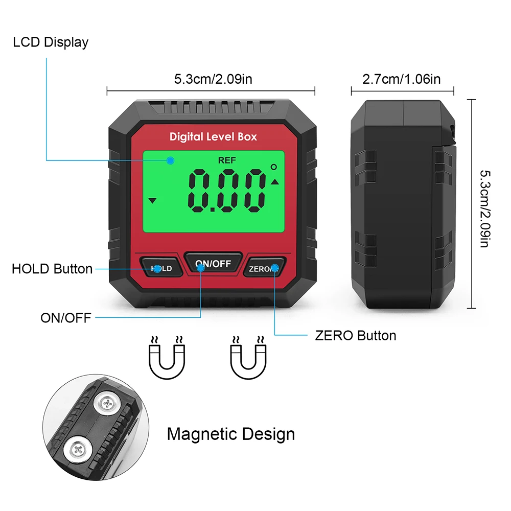 Magnetic Digital Angle Finder Inclinometer with Bubble Level 0-180° Protractor Tool for Woodworking Auto Repair Goniometer