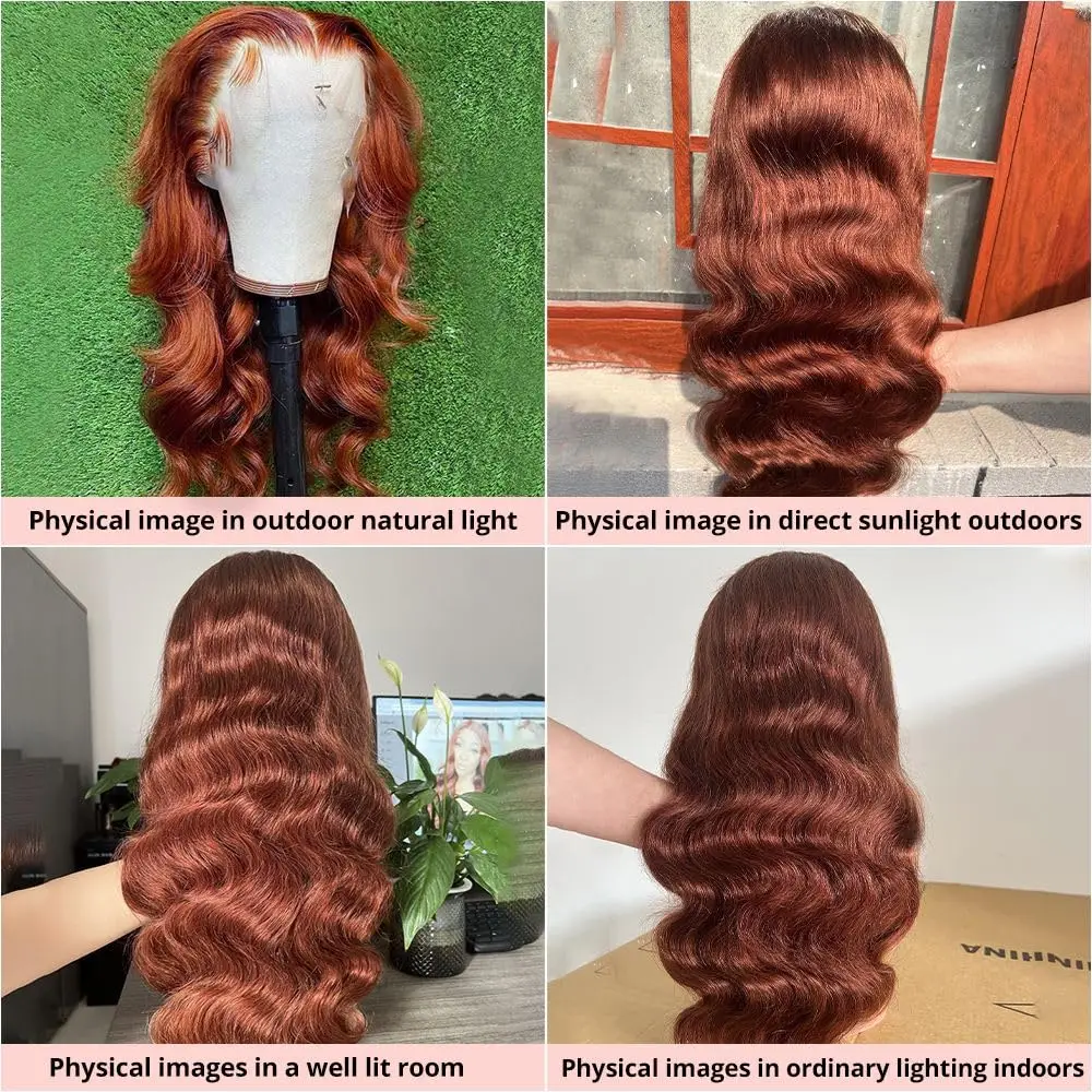 13x4 marrom avermelhado perucas dianteiras do laço nós descorados do cabelo humano para as mulheres onda do corpo cobre vermelho perucas frontais do cabelo humano pré arrancadas