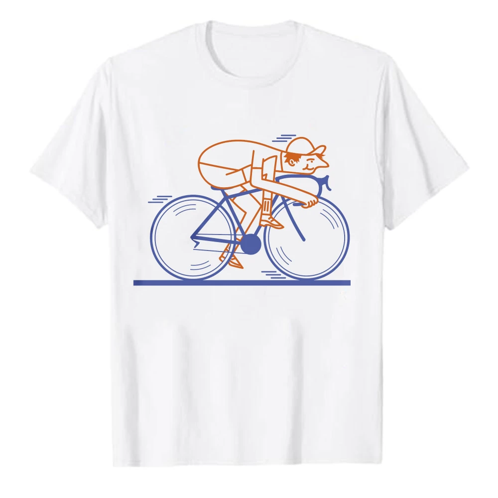 Two-Tone Road Racing Cyclist Single Line Graphic T-Shirt Unisex Road Bike Rider Crew Neck Casual Tee Oversized T Shirt Harajuku