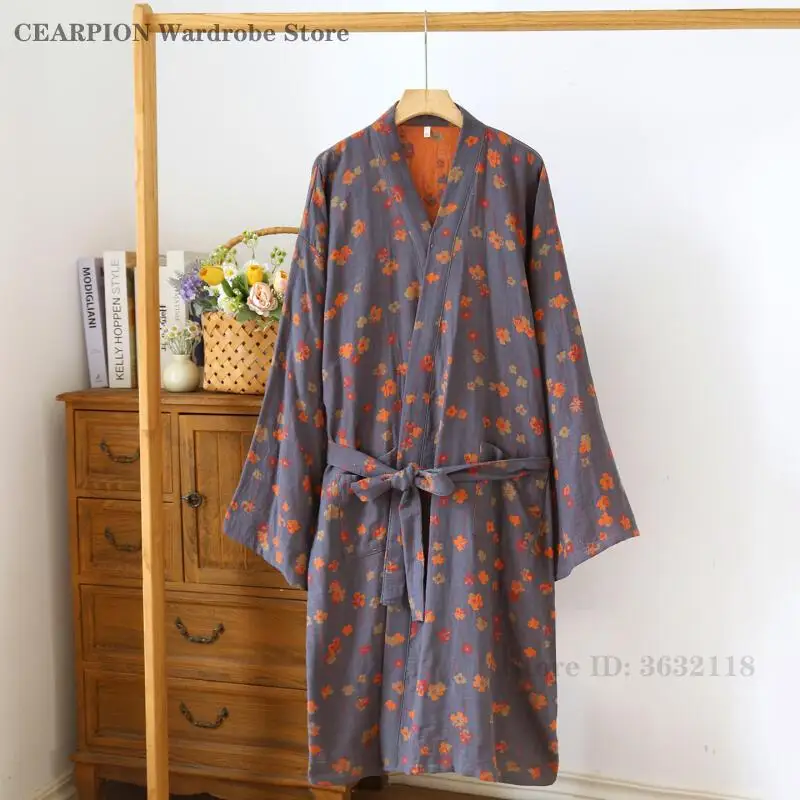 رداء الزوجين ملابس نوم غير رسمية مطبوعة على شكل زهرة ثوب نوم نسائي رداء حمام رجالي كيمونو ربيع الخريف يوكاتا عرق على البخار ملابس #3