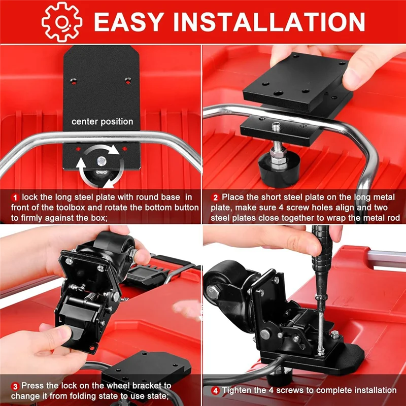 Zestaw składanych kółek A96I, pogrubiona stalowa konstrukcja, przednie koła do skrzyni narzędziowej na kółkach.