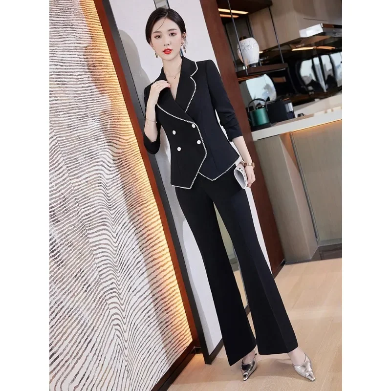 Autumn Winter Long Sleeve Women Pant Suit Ladies Formal Purple Black Business Work Wear 2 Piece Set Blazer And Trouser