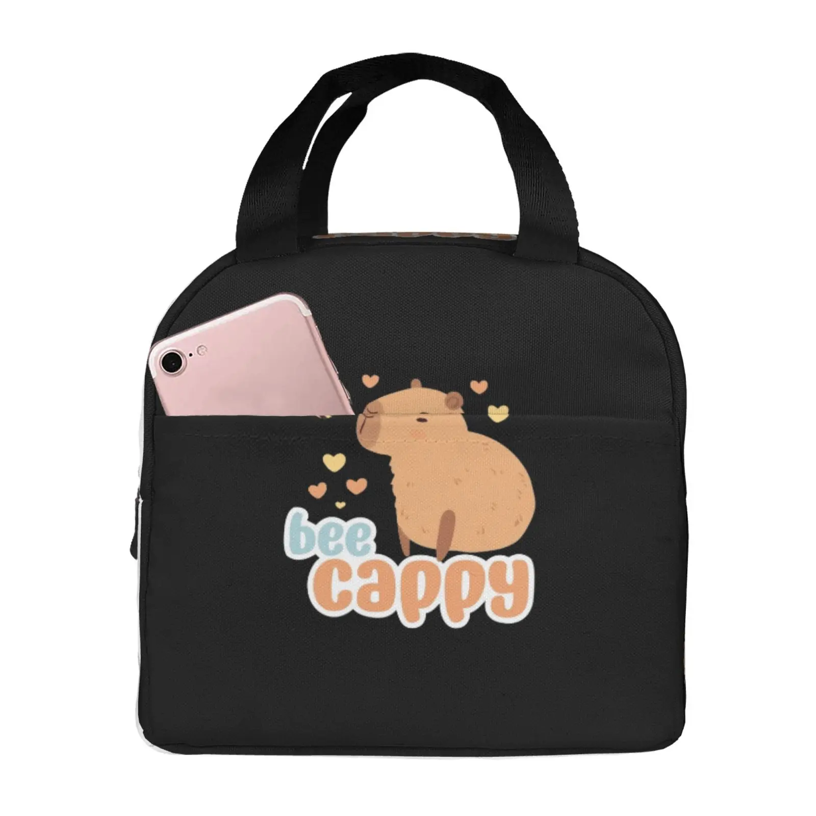 Capybara with A Cute Bee Friends Portable Lunch Boxes Waterproof Thermal Cooler Food Insulated Lunch Bag Kids School Children