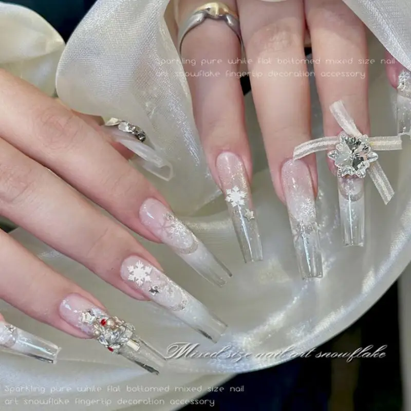 50 قطعة عيد الميلاد المختلط الأبيض الثلوج مسمار الفن حجر الراين مجسمة الراتنج مسمار أجزاء اكسسوارات مسمار سحر DIY الديكور #5