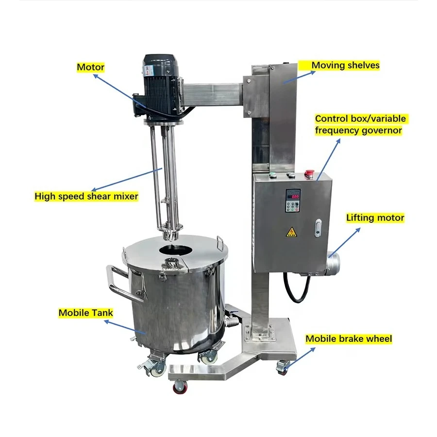 High-speed mobile lifting type high-shear mixer cosmetic shampoo emulsifier homogenizer