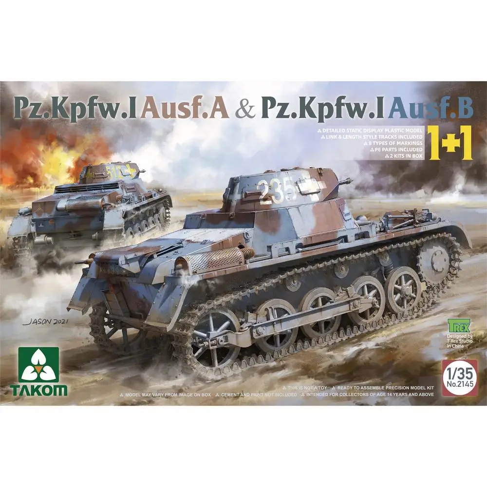 

ТАКОМ 2145 1/35 Пз.Кпфв. Я Ауф. A & Pz.Kpfw. I Ausf.B (1+1 комплекты) — набор масштабной модели